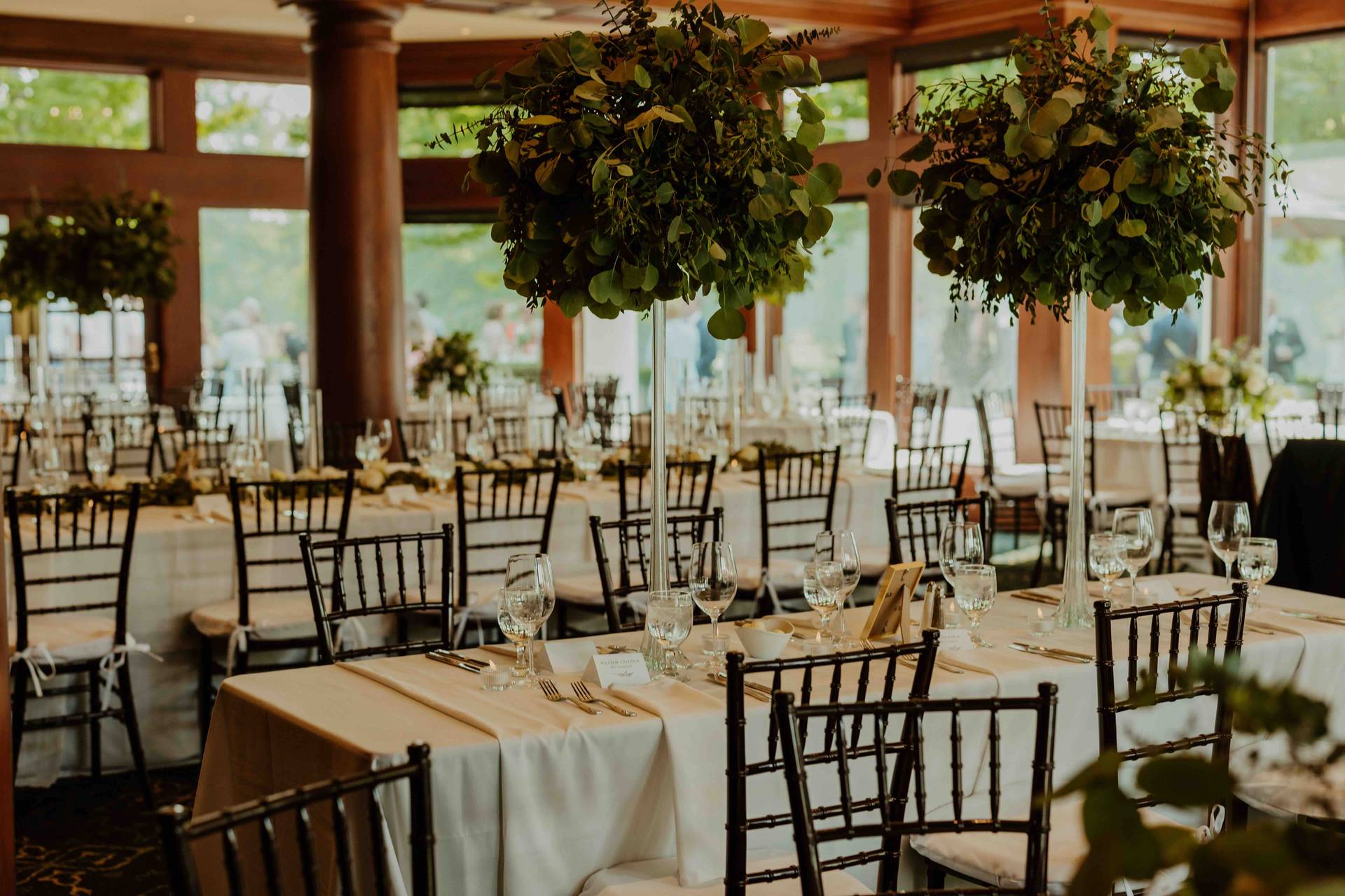 Wedding reception table setup on Country Club of Boyne