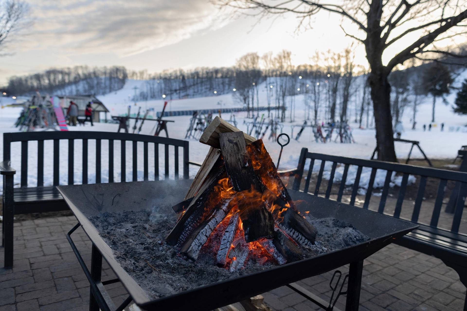 a winter bonfire at The Highlands