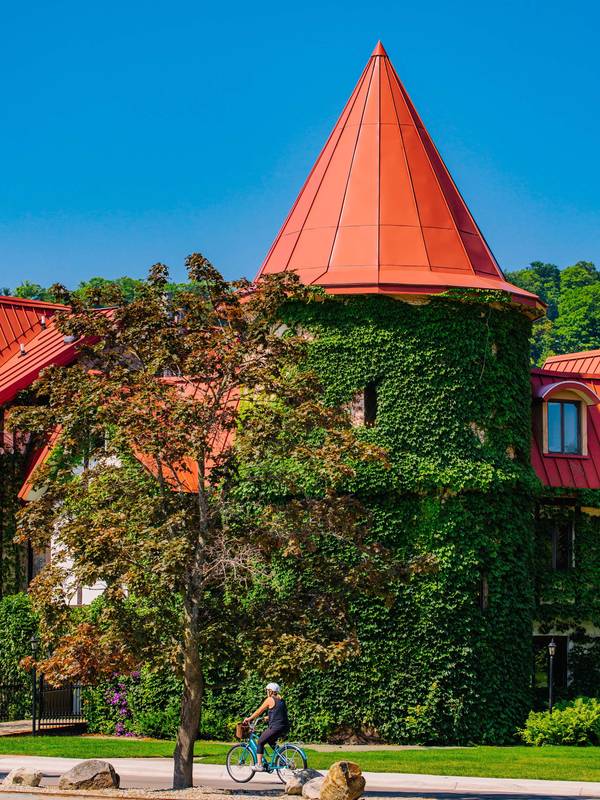 The Main Lodge Tower and a biker