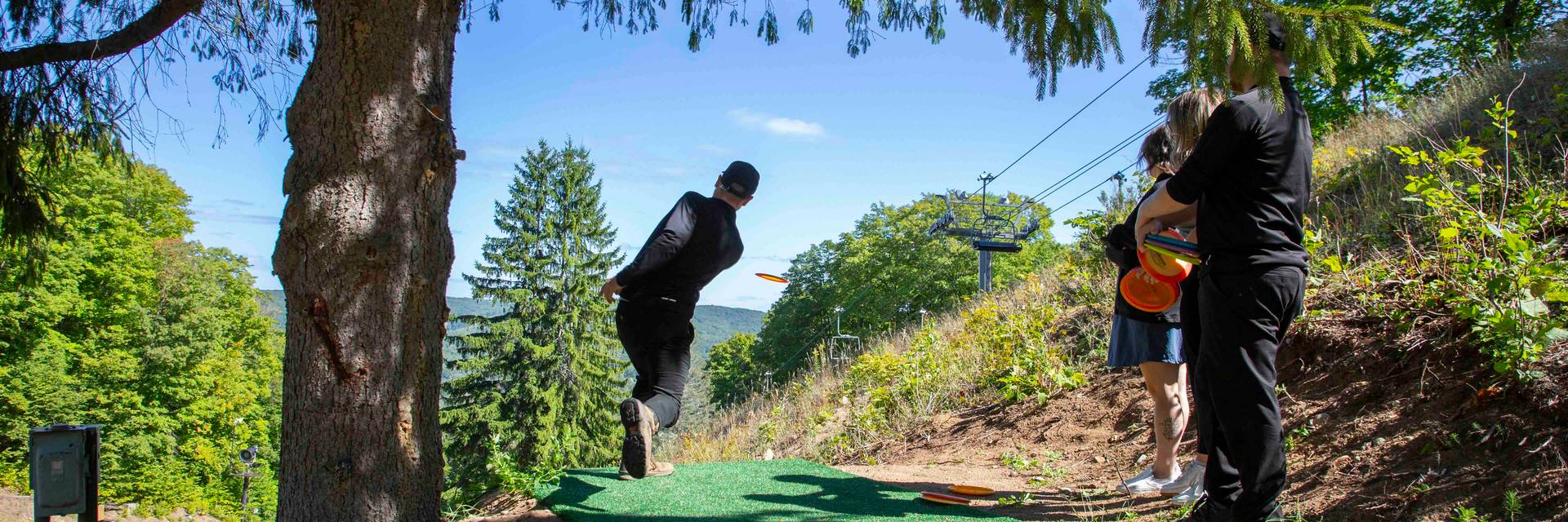 A group disc golfing