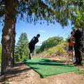 A group disc golfing