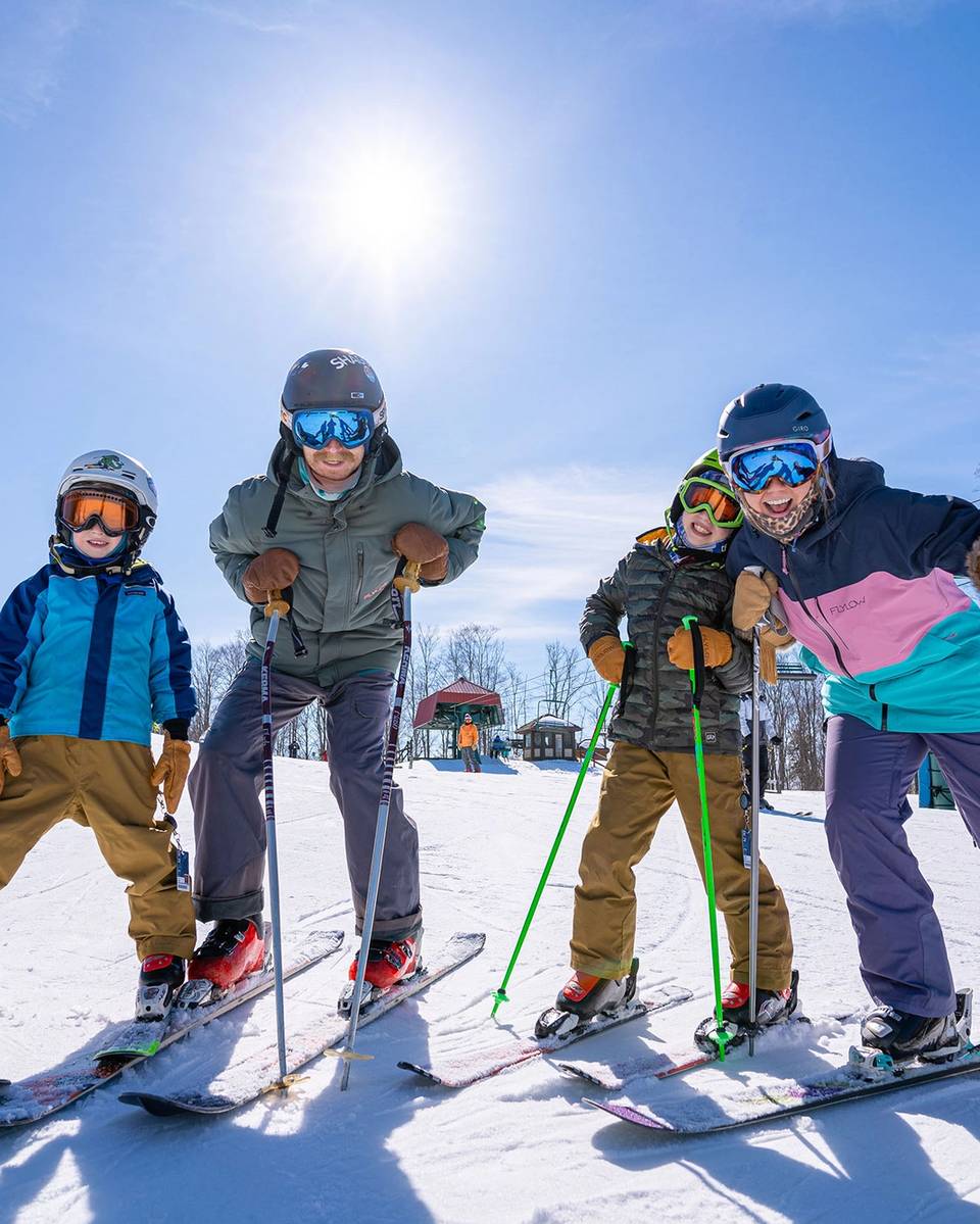 A family of skiers at Boyne Mountain