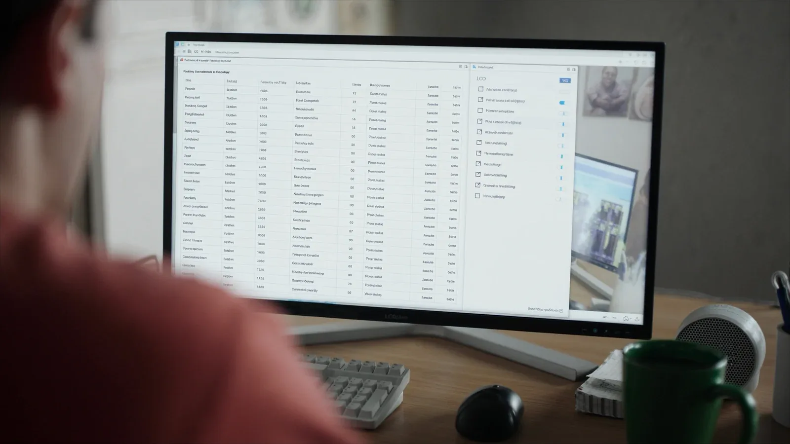 Mann blendet am Monitor zusätzliche Spalten in einer Keyword-Tabelle ein