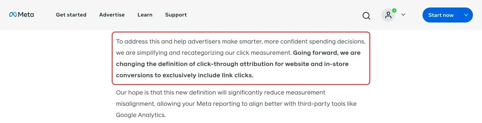 Meta for Business: Ankündigung, dass Klick-Attribution künftig nur noch Linkklicks umfasst