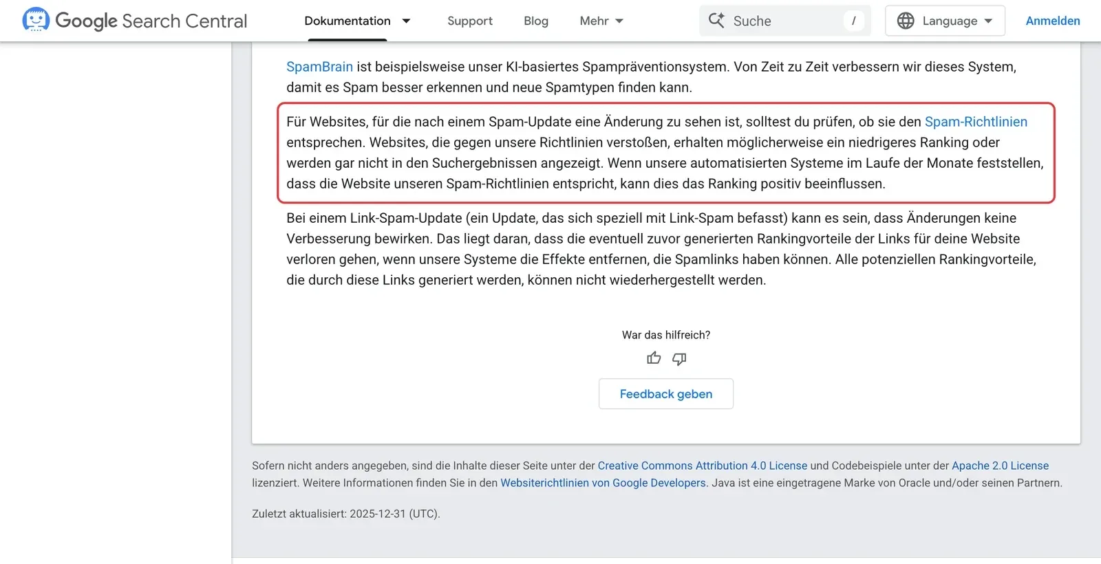 Google Search Central zu Spam-Updates mit markiertem Absatz: Websites sollen die Spam-Richtlinien prüfen, eine Erholung ist im Laufe der Monate möglich