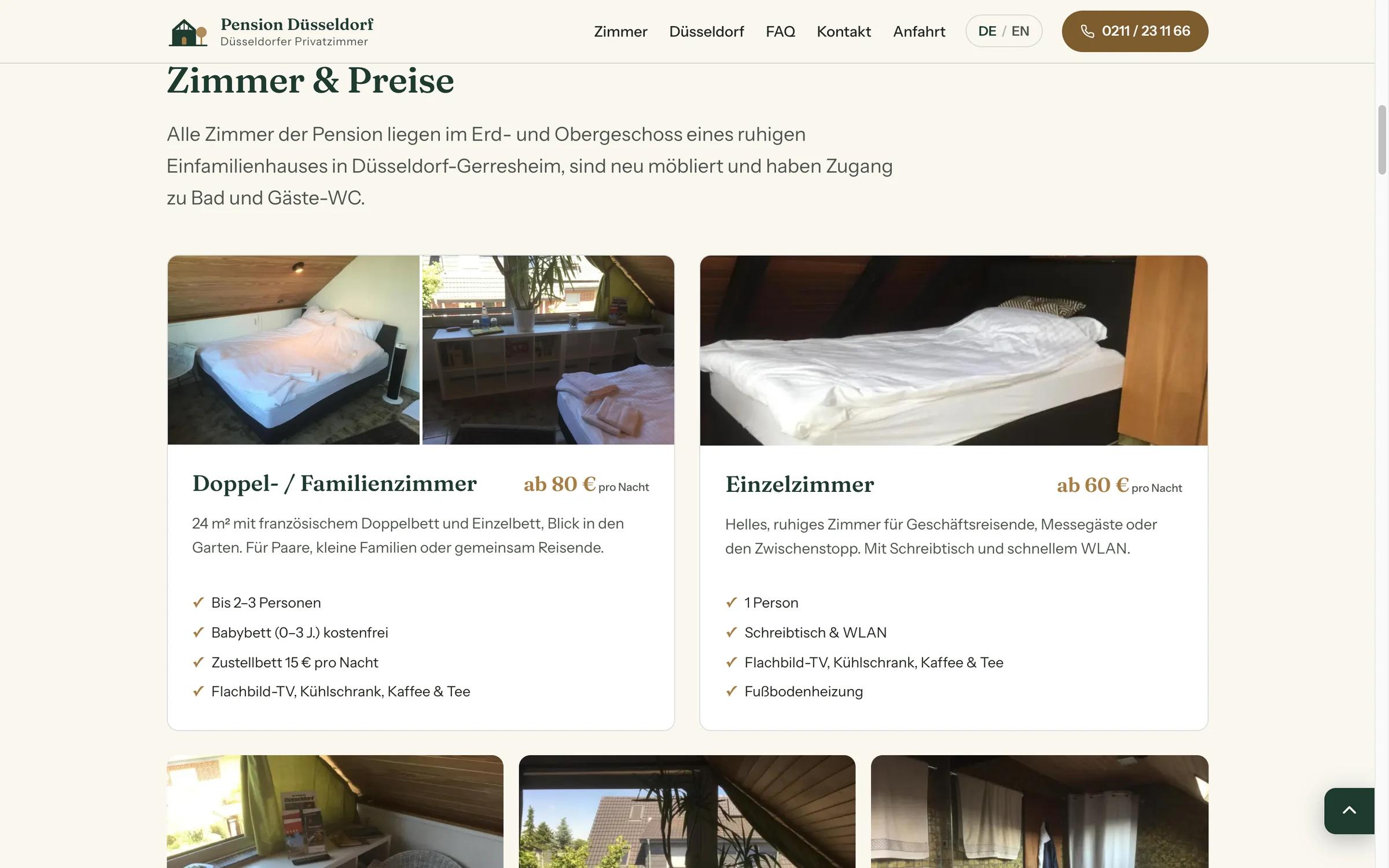 Übersicht der Zimmer und Preise