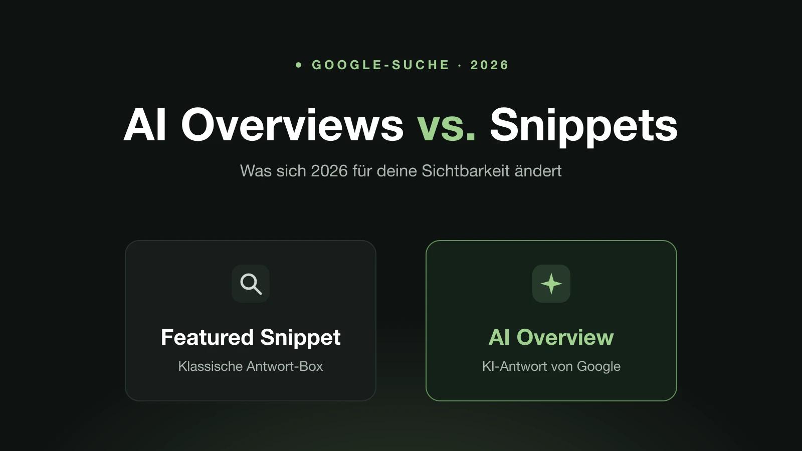 Banner zum Vergleich von Google AI Overviews und klassischen Featured Snippets – was sich 2026 für die SEO-Sichtbarkeit ändert