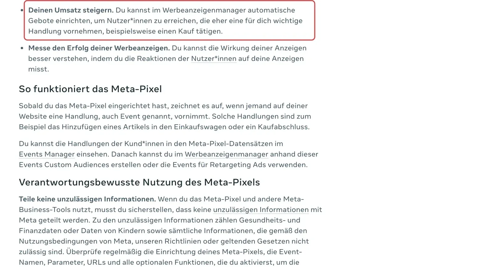 Meta-Hilfe zum Meta-Pixel: automatische Gebote erreichen Nutzer, die eher eine für dich wichtige Handlung vornehmen