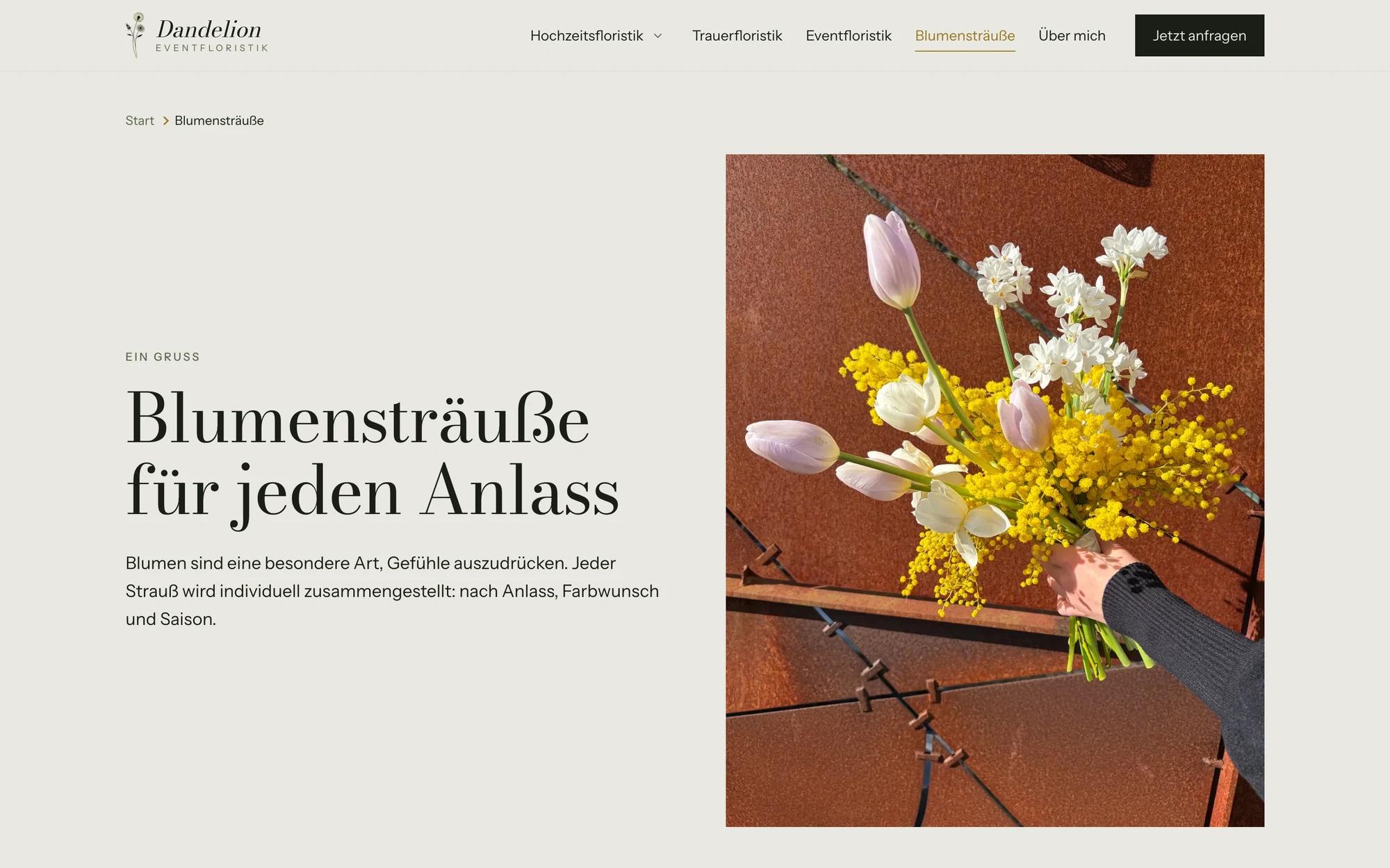 Seite zu den Blumensträußen