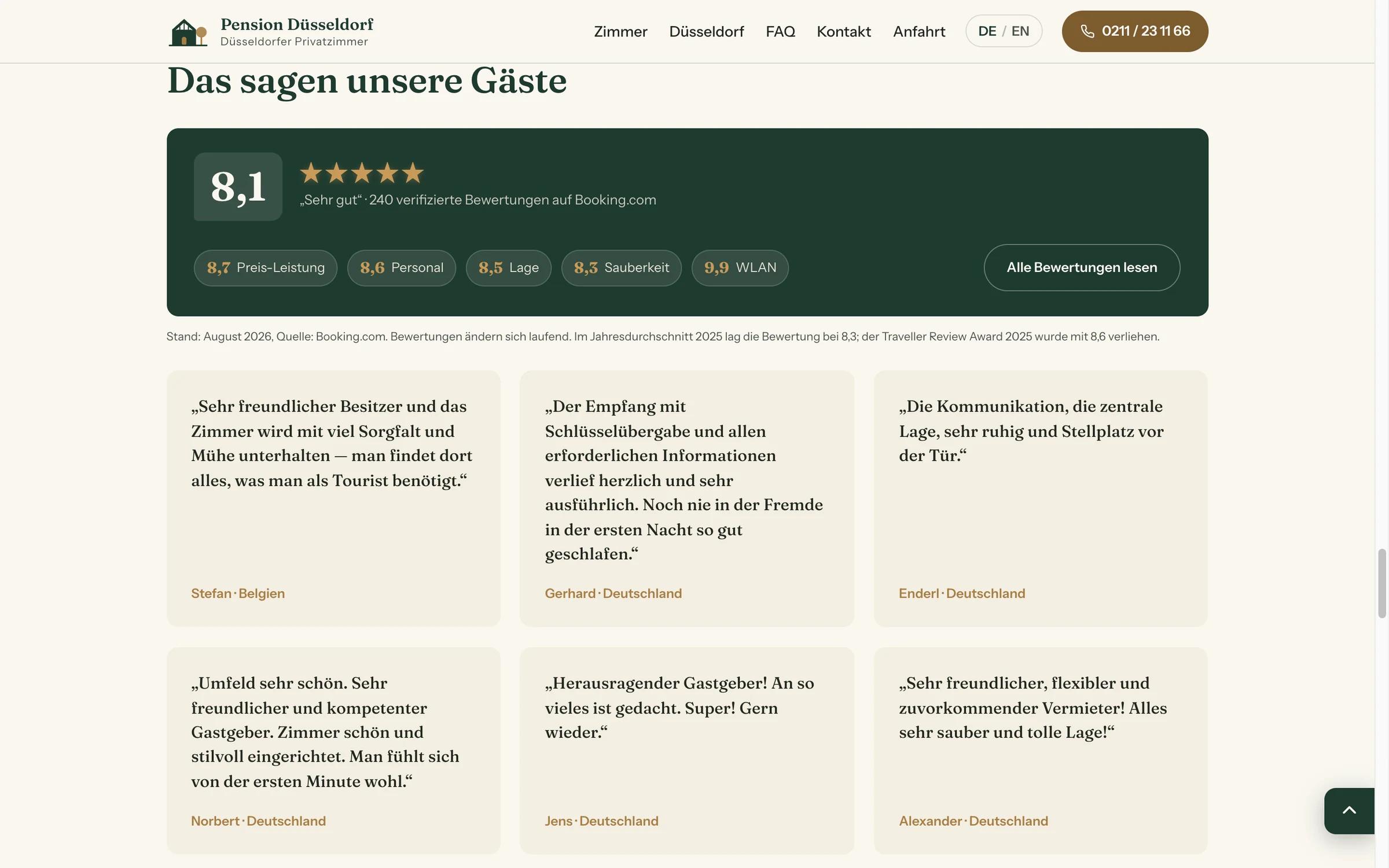 Gästebewertungen auf der Website