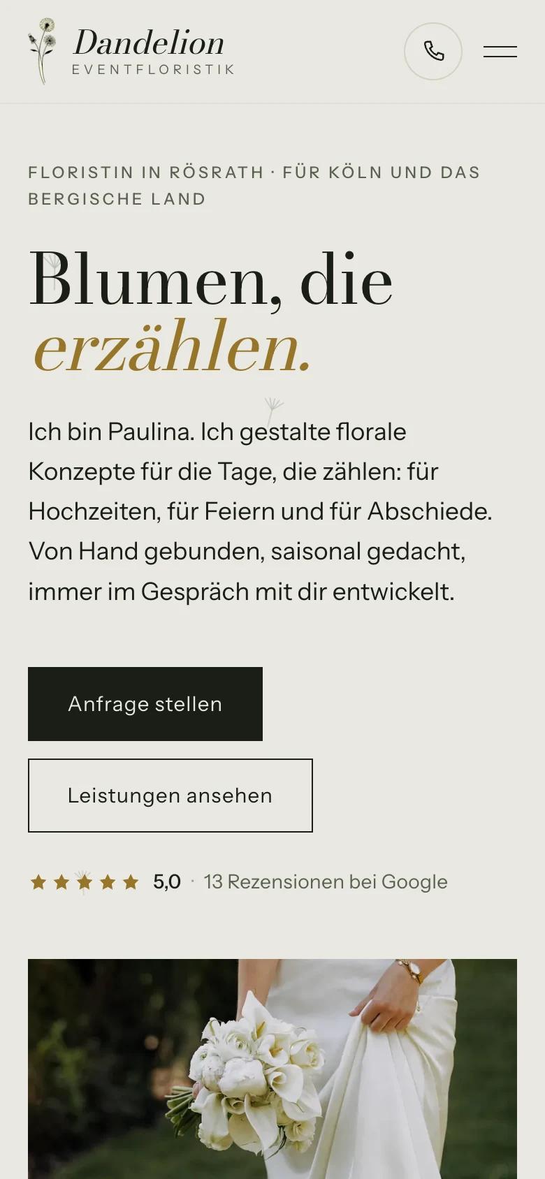 Mobile Ansicht der Startseite