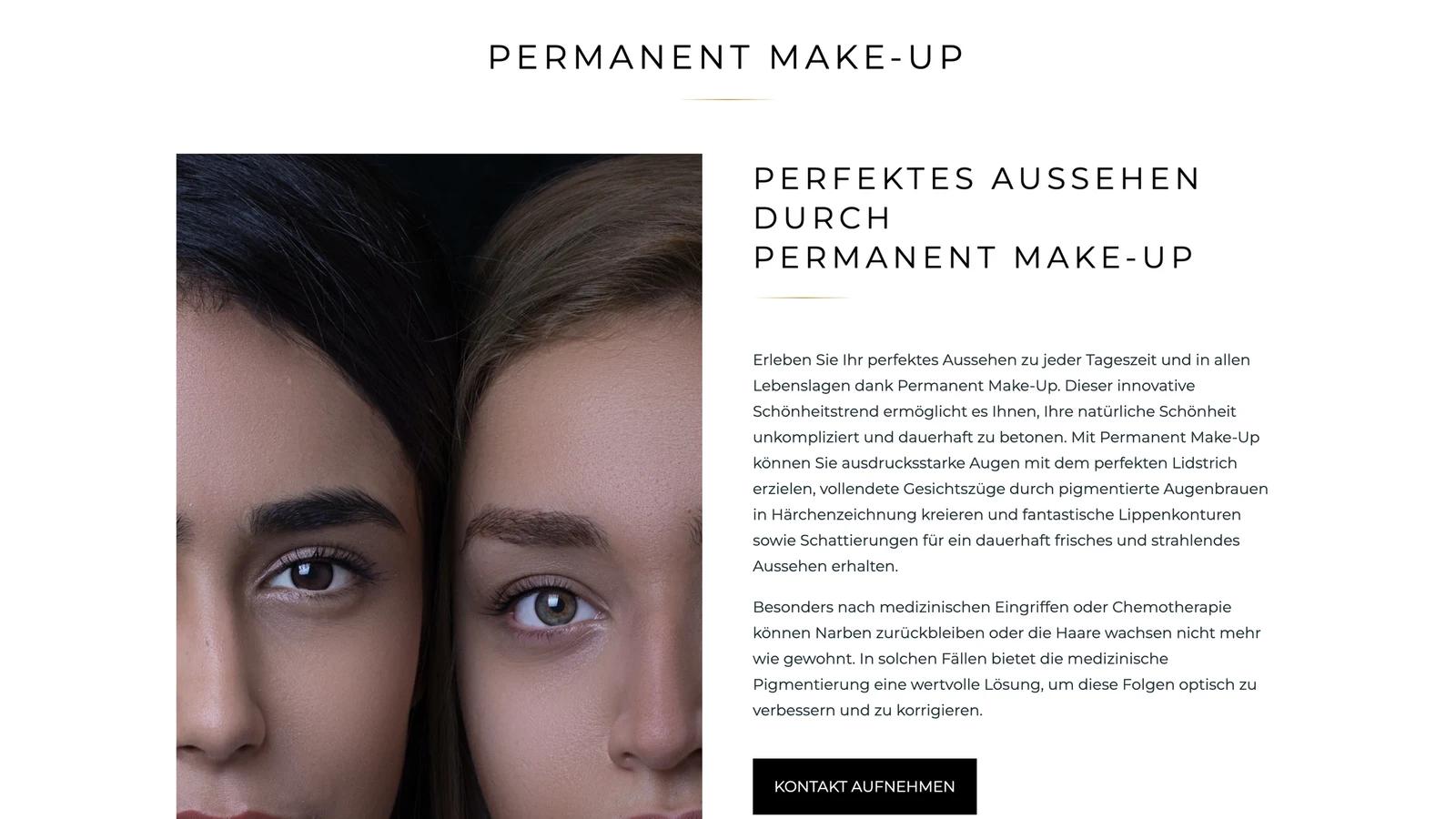 Leistungsseite Permanent Make-up mit Beschreibung, Preisen und Nachweisen