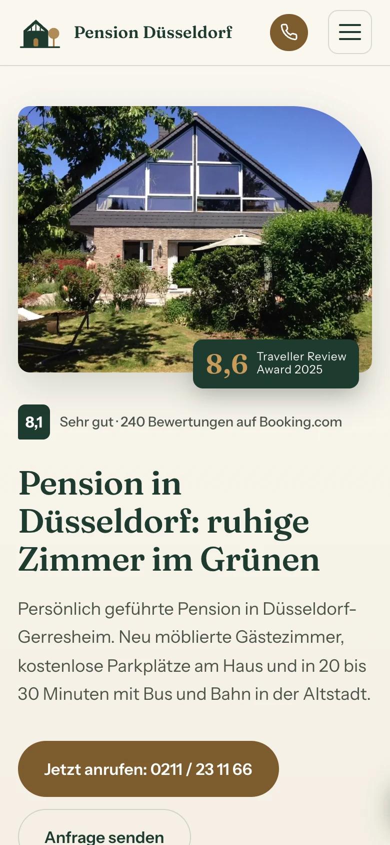 Mobile Ansicht der Website