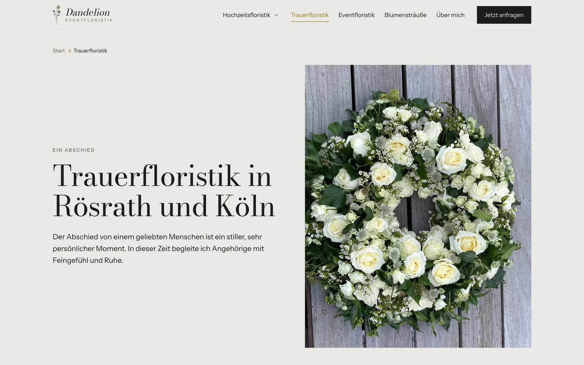 Seite zur Trauerfloristik mit Kränzen und Gestecken