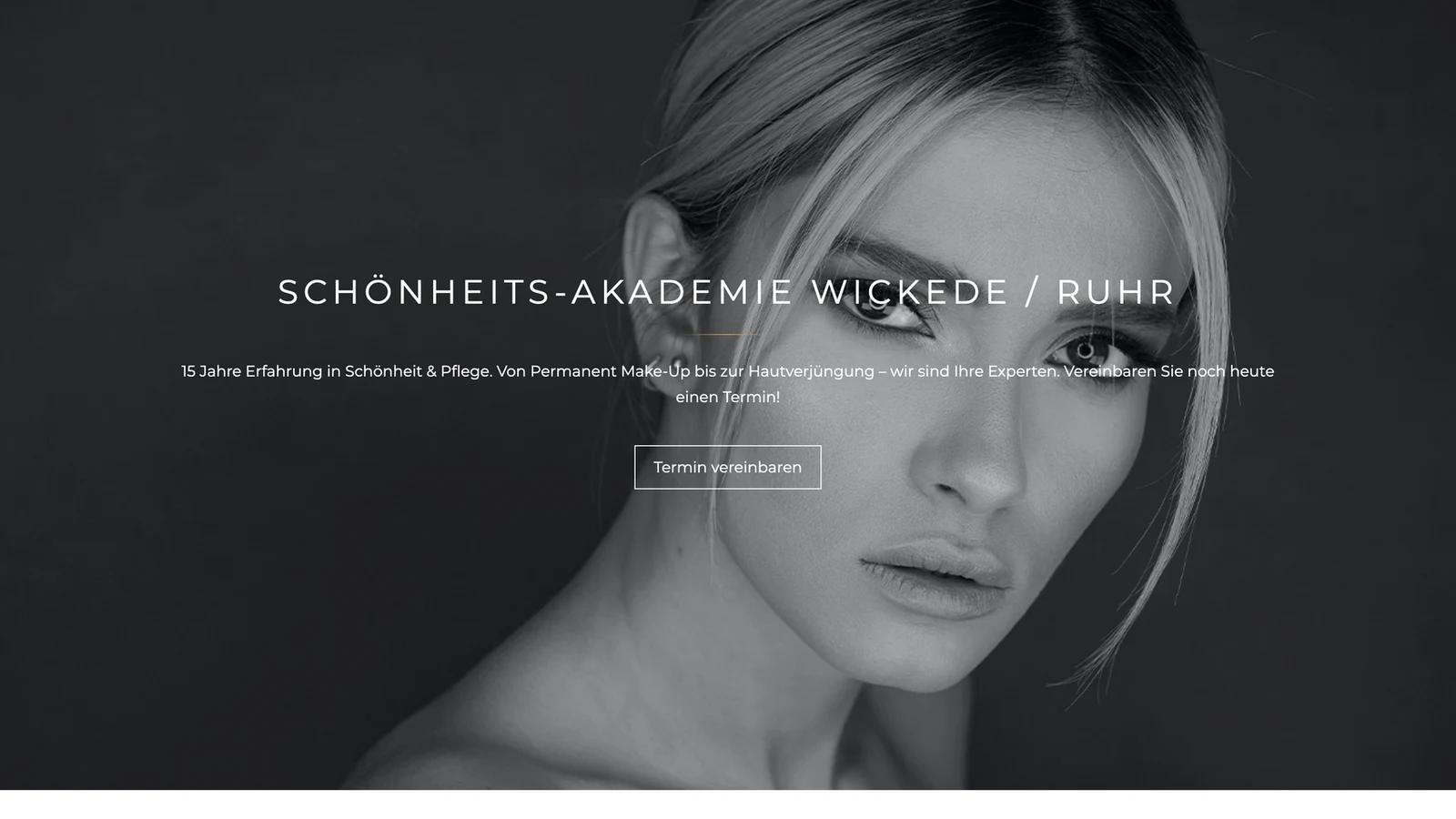 Startseite der Schönheits-Akademie Wickede mit Einstieg und Terminschaltfläche