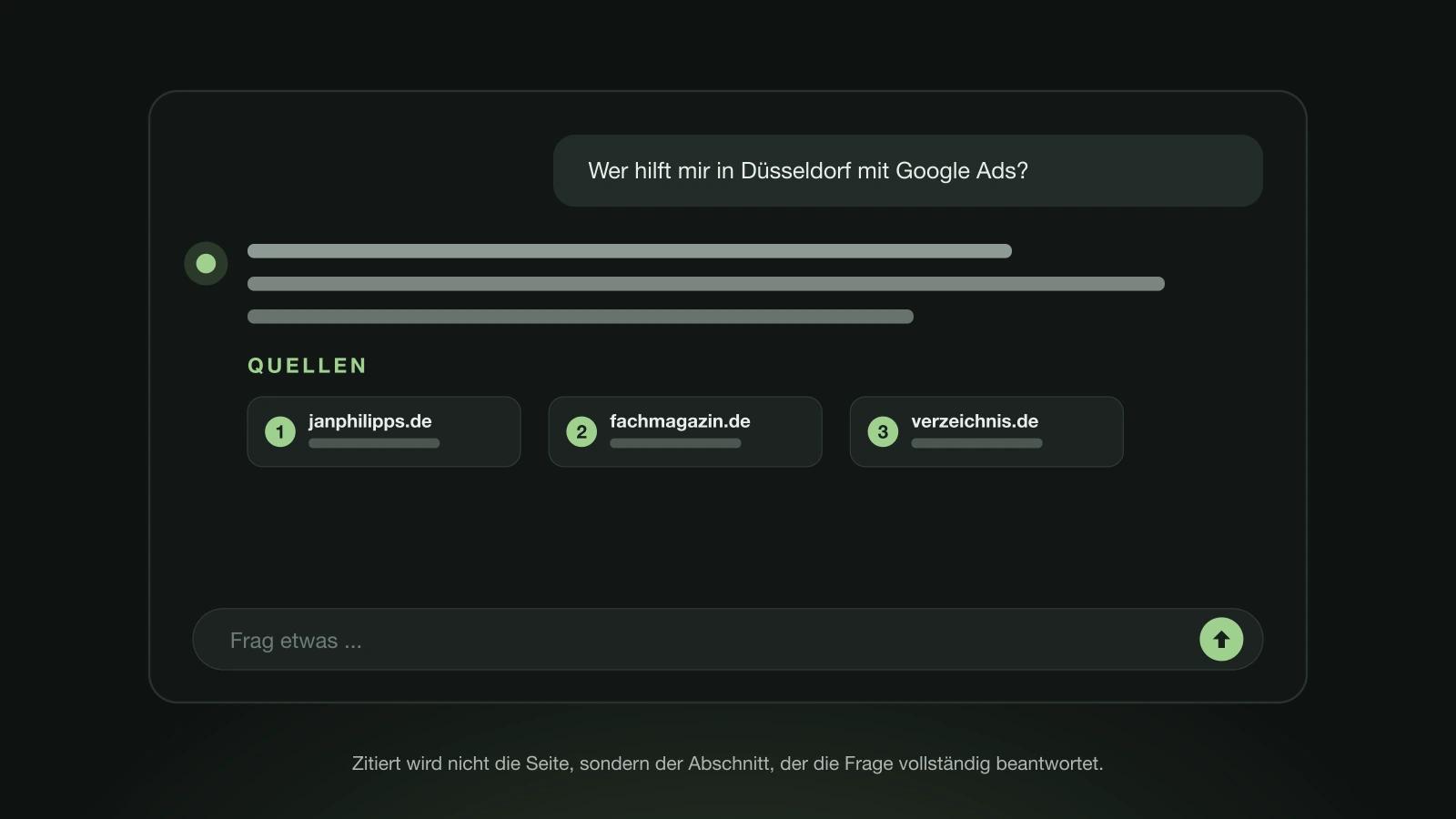 ChatGPT-Antwort mit nummerierter Quellenliste unter dem Text