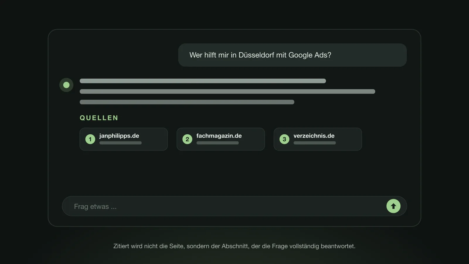 ChatGPT-Antwort mit nummerierter Quellenliste unter dem Text