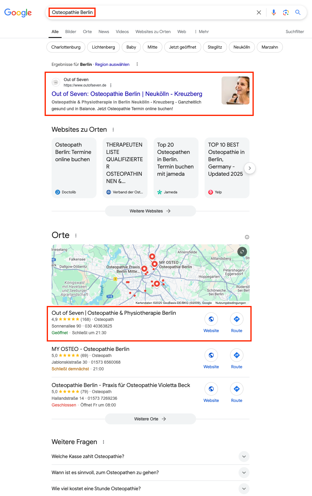 Platz 1 bei Google für „Osteopathie Berlin"