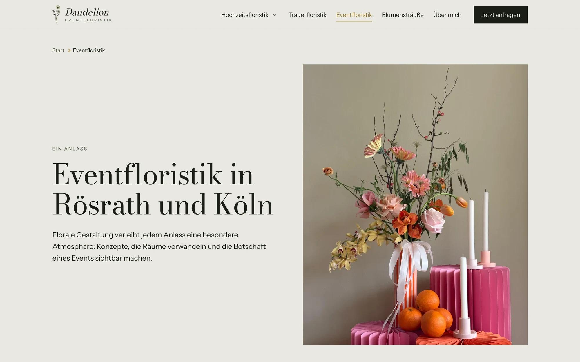 Seite zur Eventfloristik für Feiern und Jubiläen