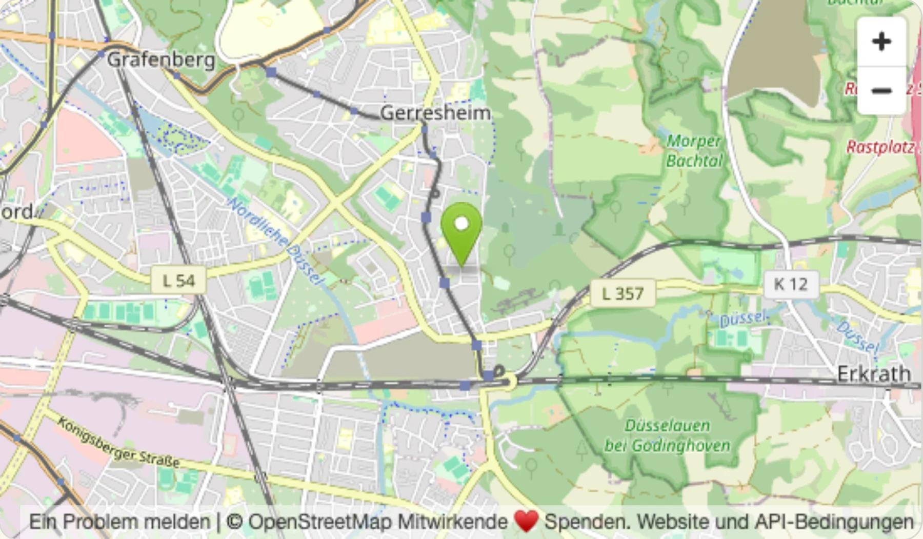 Karte mit der Lage in Düsseldorf-Gerresheim