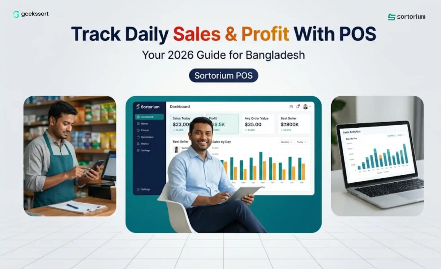 Sales tracking software in Bangladesh showing daily sales and profit on a Sortorium dashboard