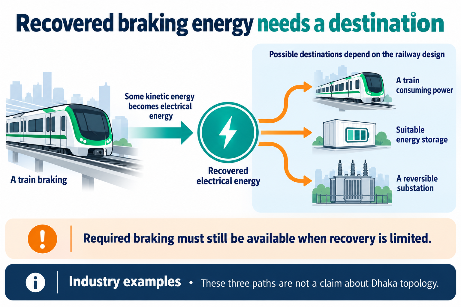 Figure 2  Possible destinations for recovered braking energy depend on the railway design  Not a diagram of Dhaka topology