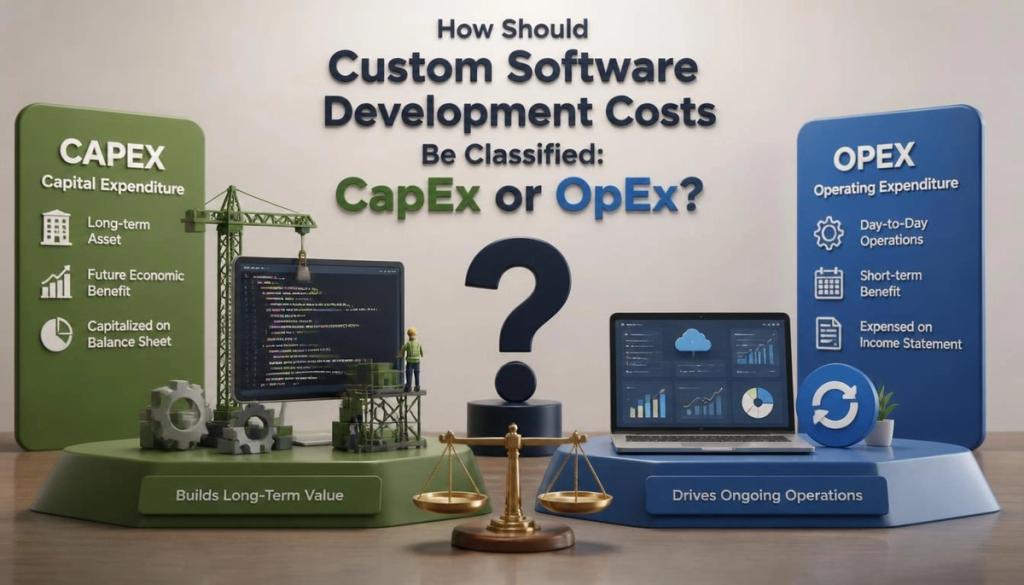 CapEx versus OpEx graphic: CapEx is a long-term asset capitalized on the balance sheet, while OpEx covers day-to-day operations expensed on the income statement.