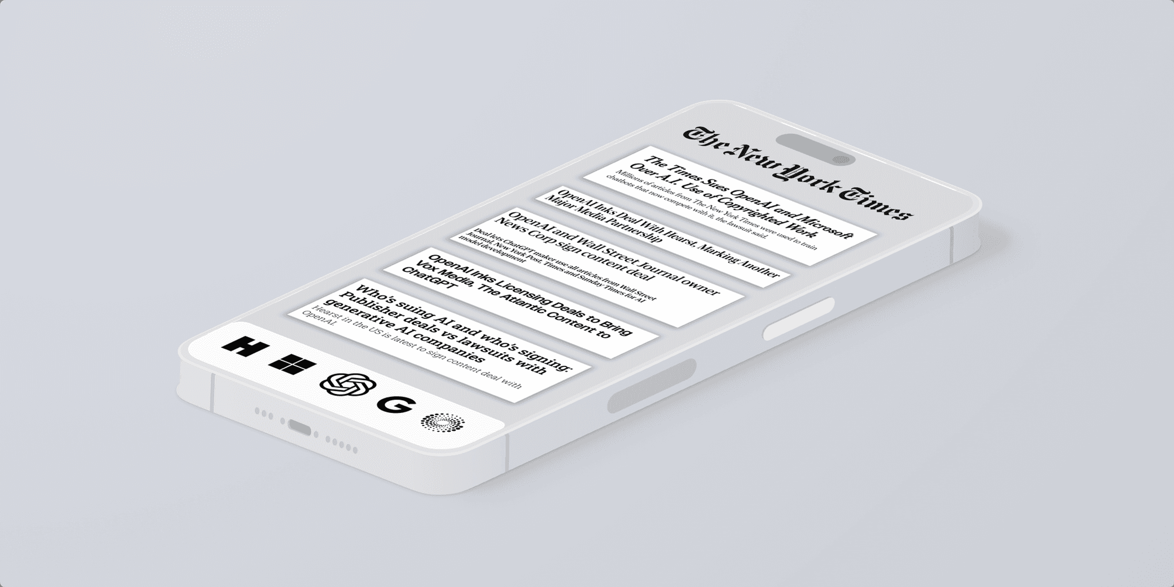 New York Times website loaded on a smart phone with a chatgpt logo under it