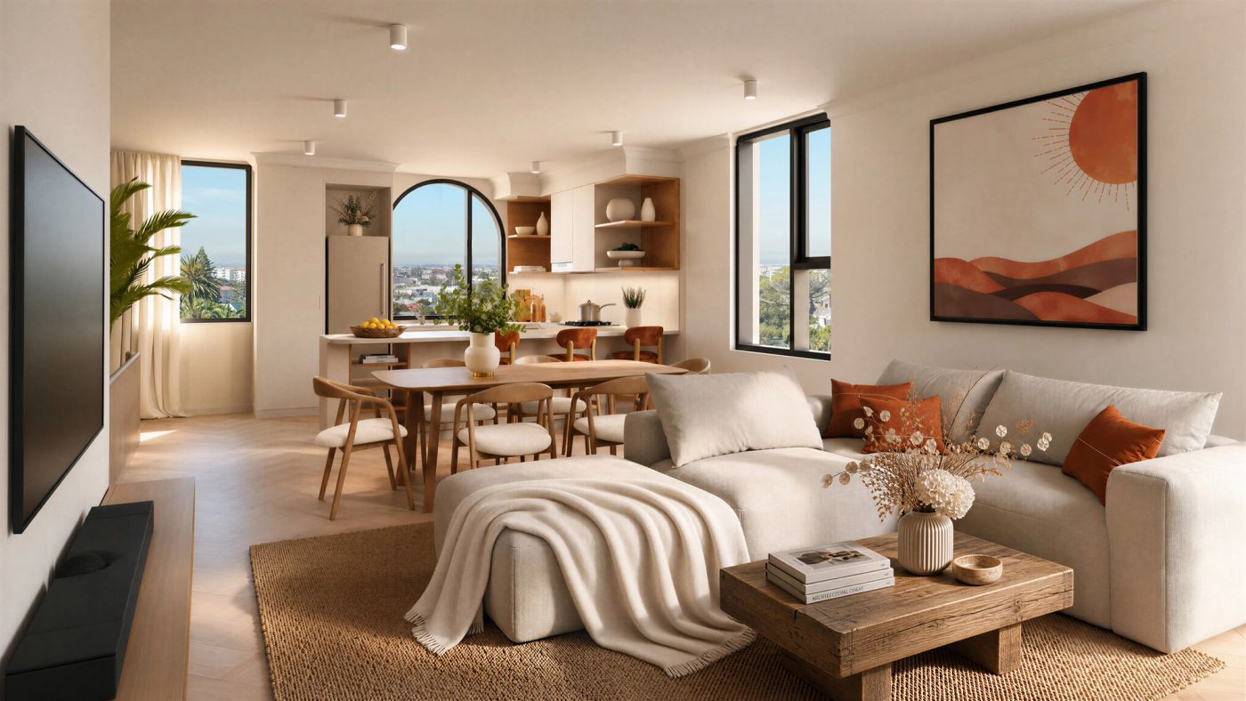 Open-plan living and kitchen at Luna