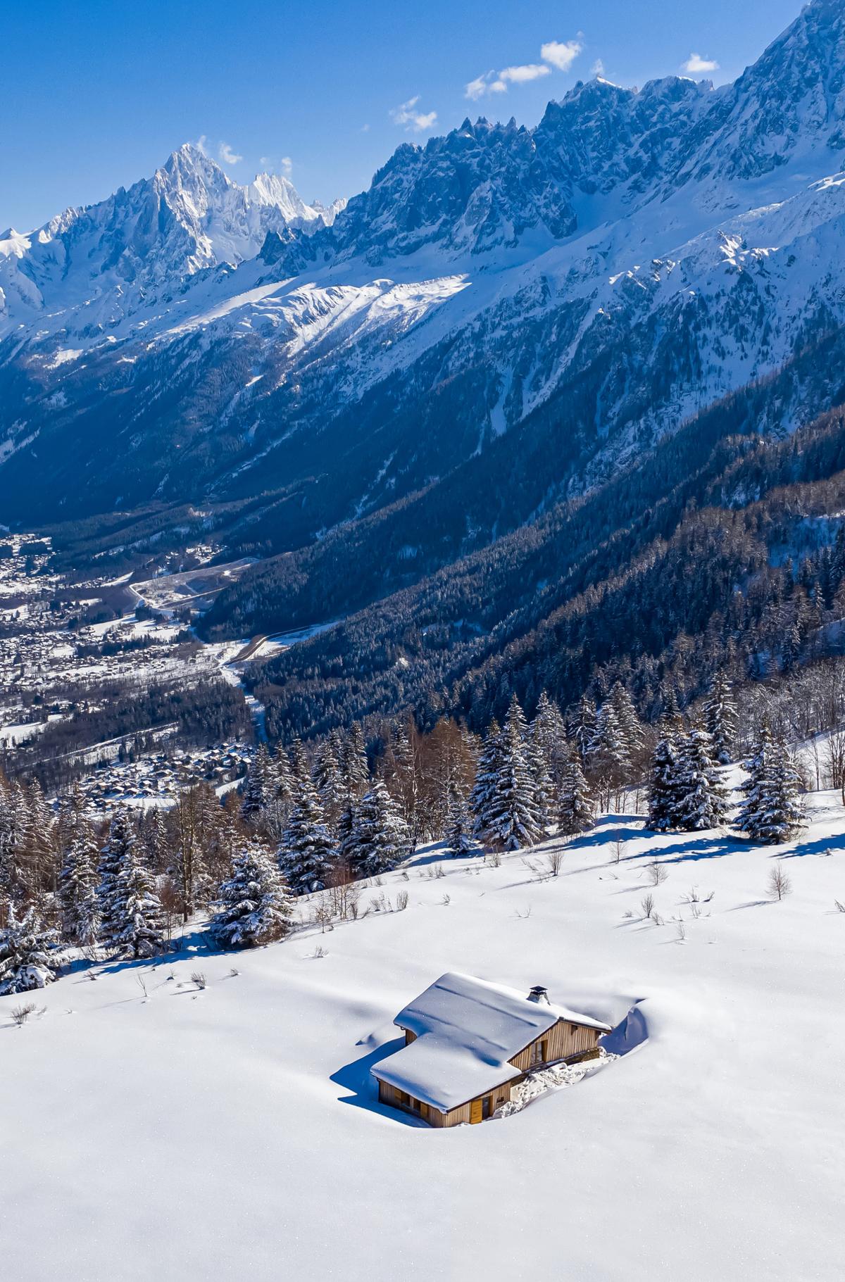 Chamonix valley in winter