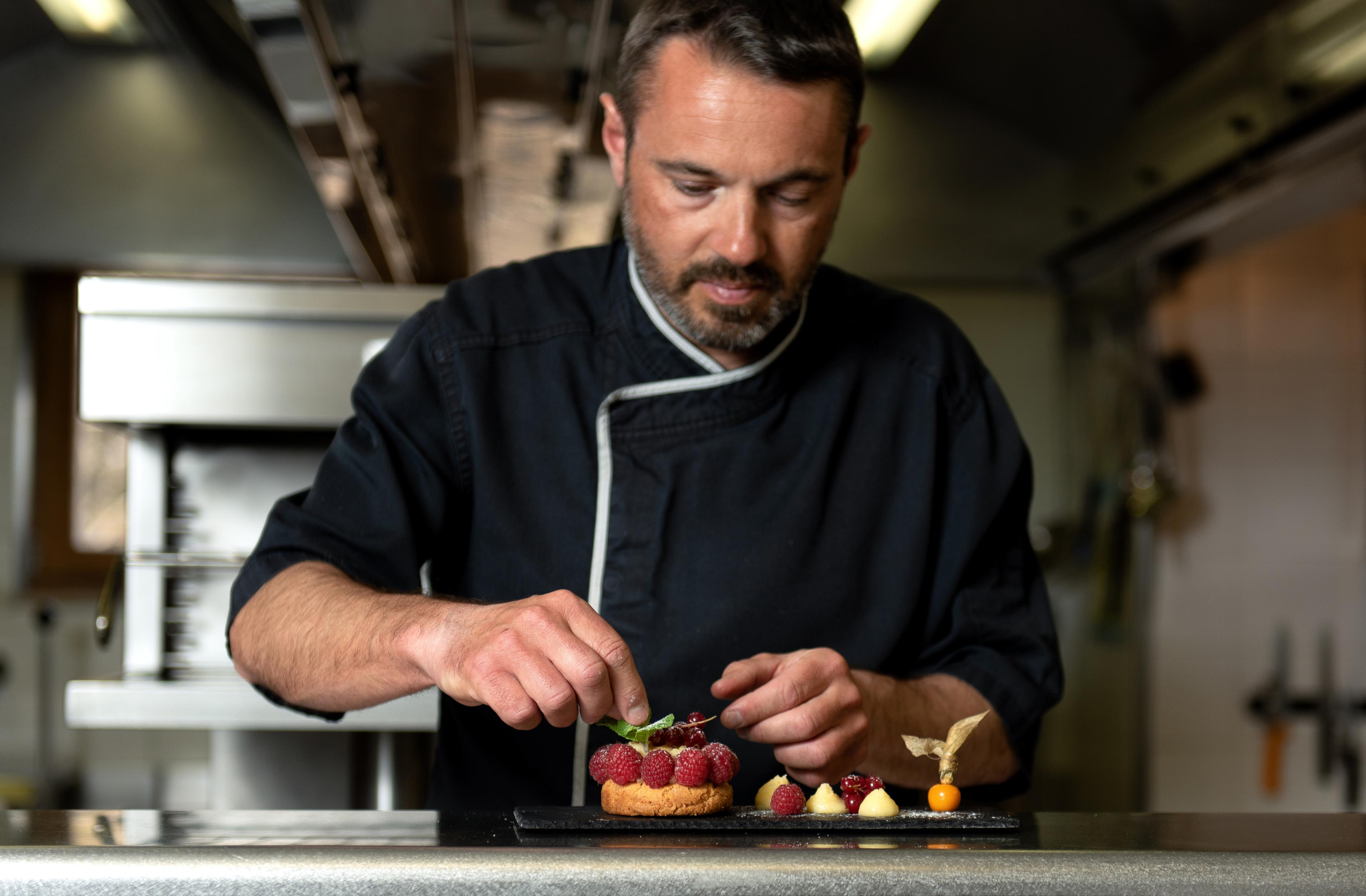 chef preparing a desert