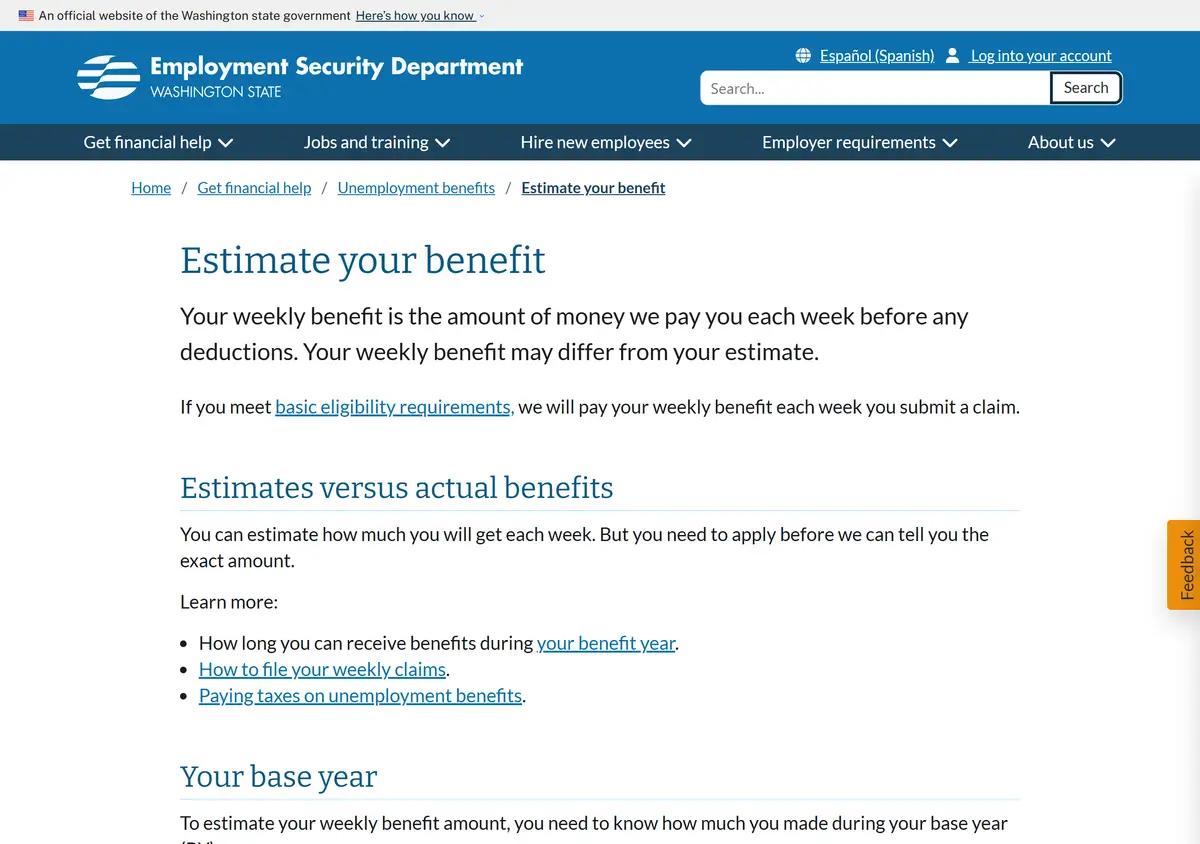 The ESD estimate-your-benefit page with the current maximum and formula.