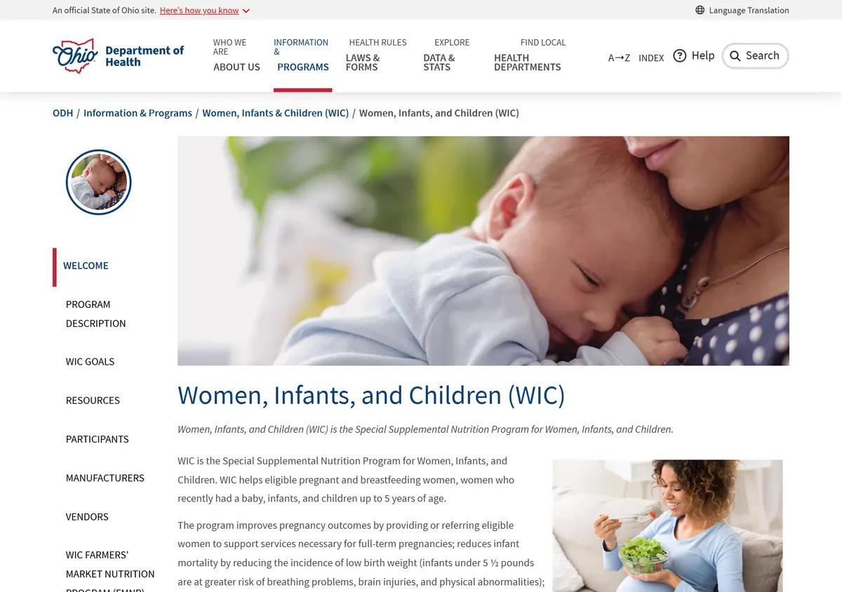 The Ohio Department of Health WIC program page.
