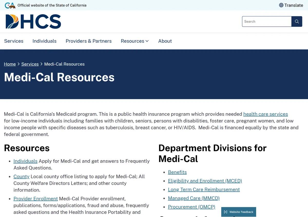 The Medi-Cal resources page.