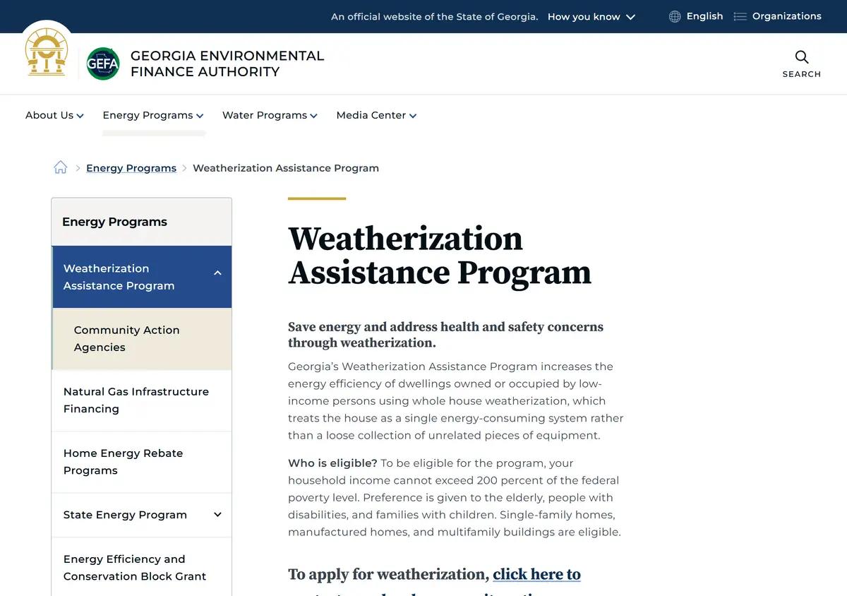 The Georgia Environmental Finance Authority weatherization program page.