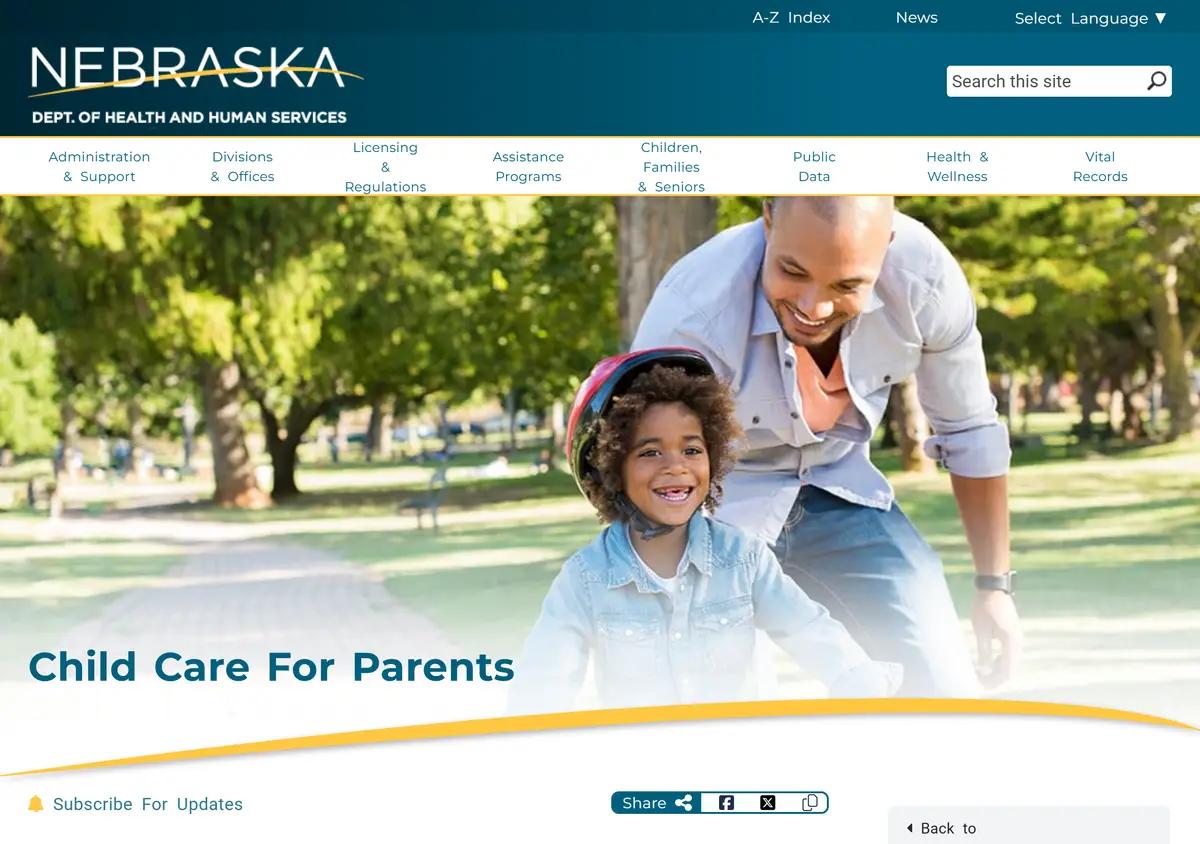 The Nebraska DHHS Child Care Subsidy page for parents.