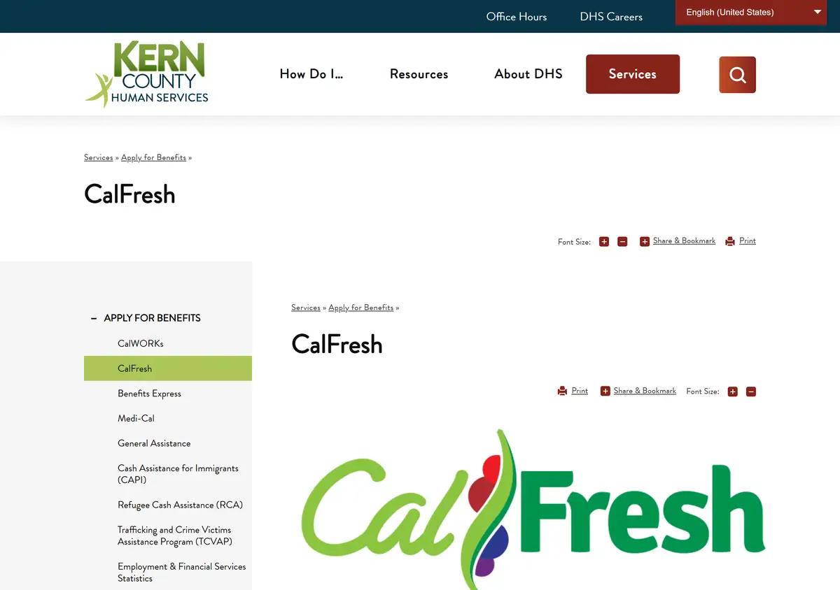 The Kern County DHS CalFresh page.