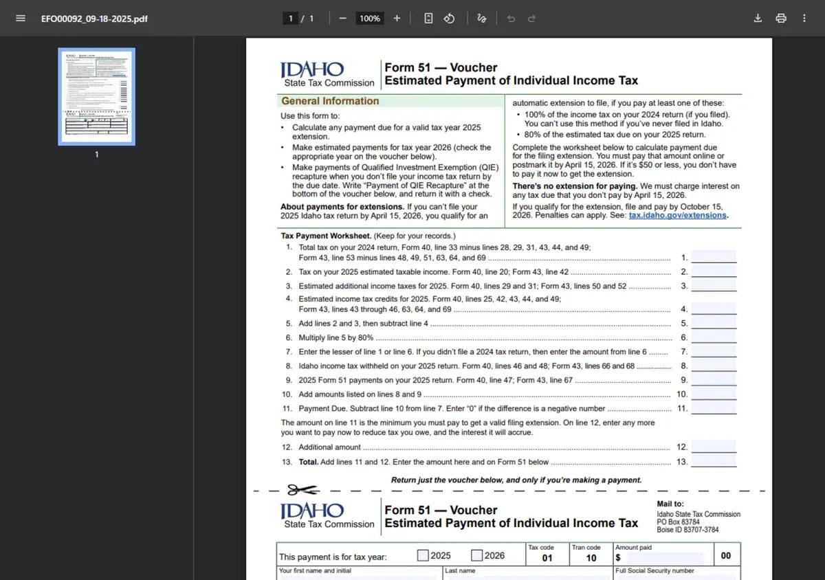The Idaho State Tax Commission Form 24 grocery credit refund document.