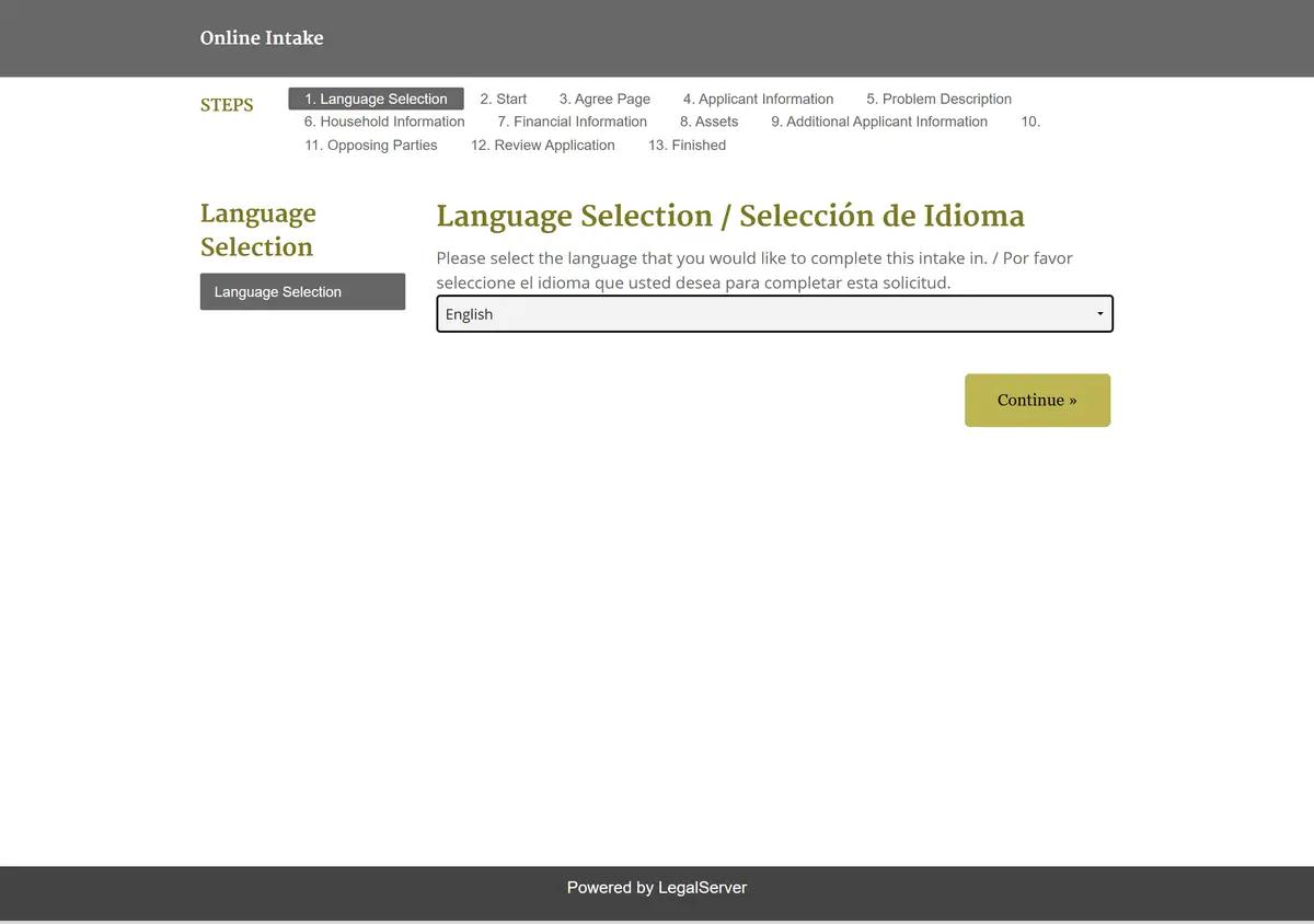 The Nevada Legal Services online intake form.