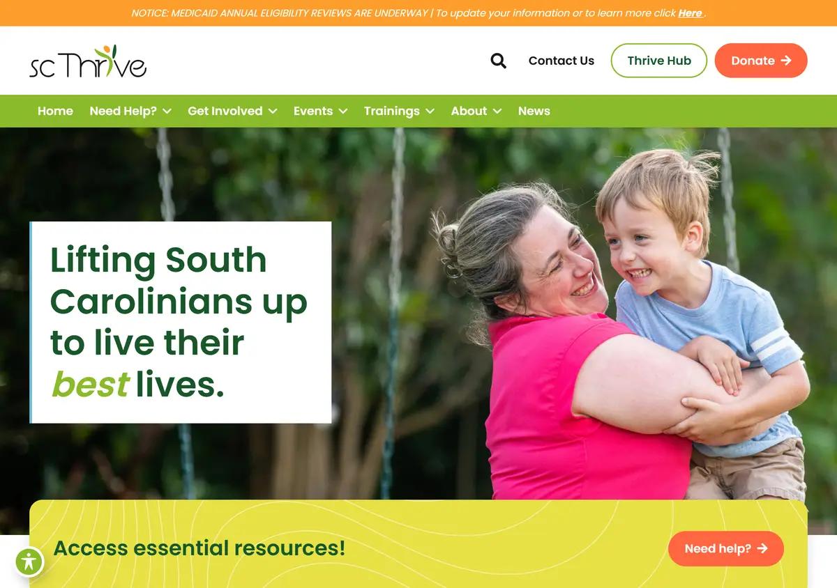The SC Thrive homepage.