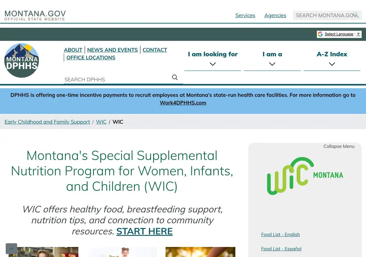The Montana DPHHS WIC program page.