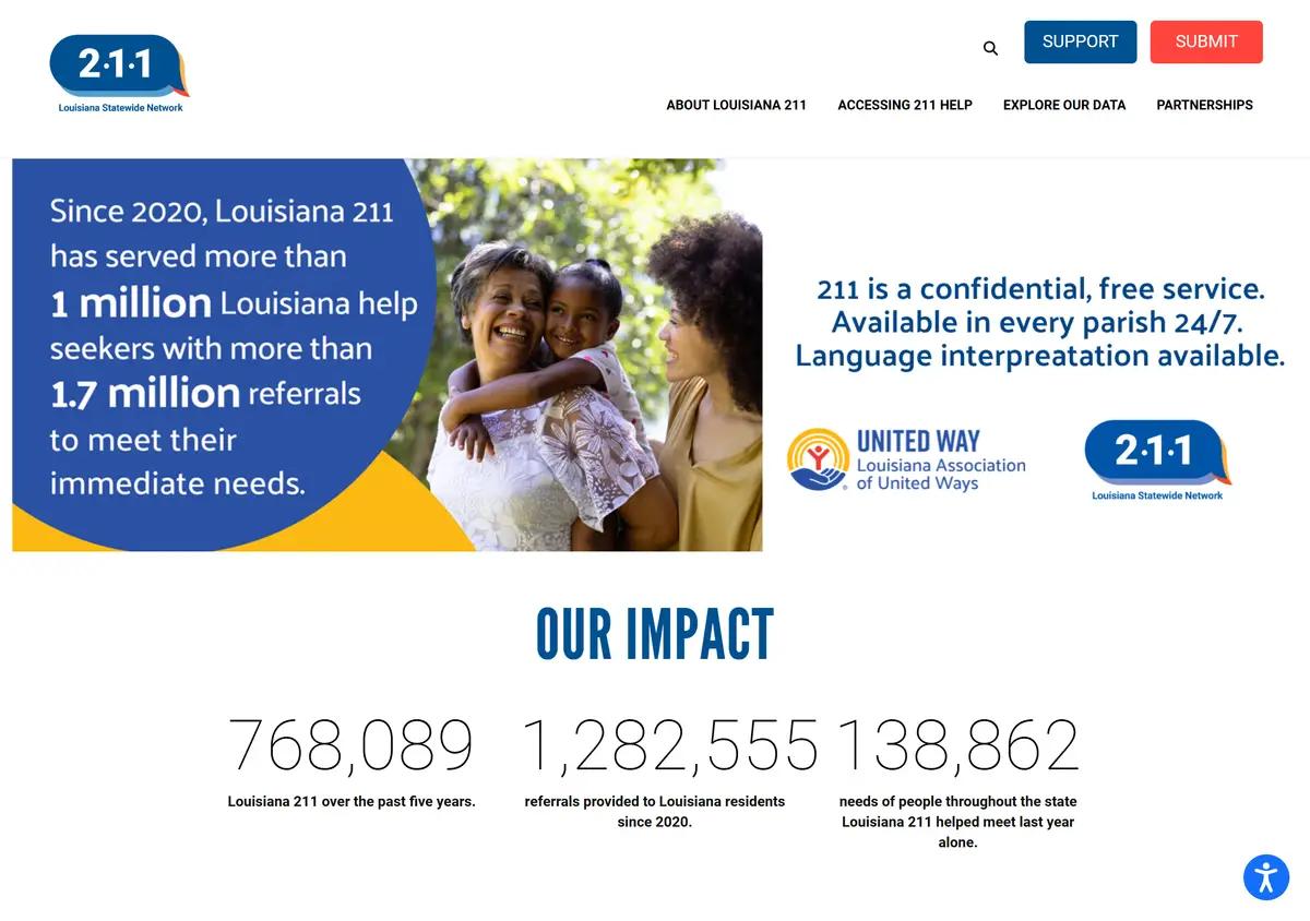 The Louisiana 211 homepage.