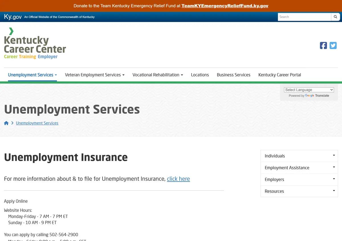 The Kentucky Career Center homepage.