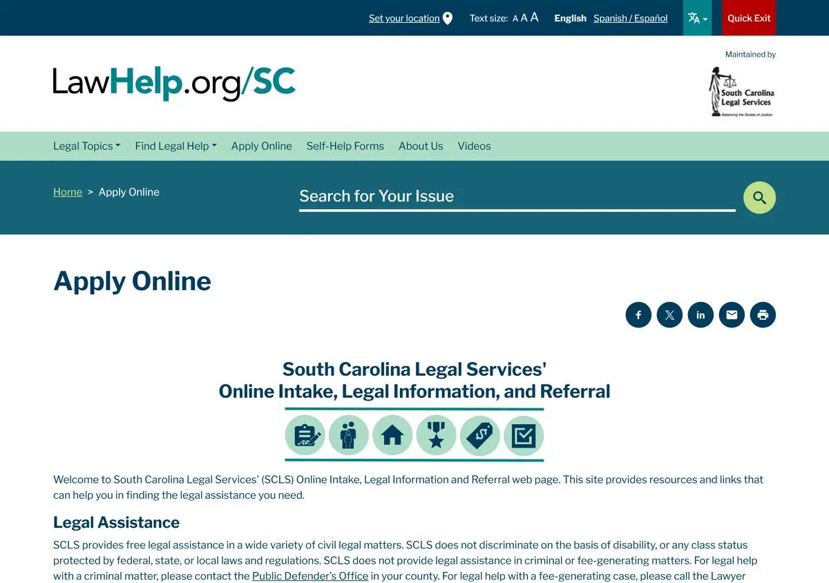 The LawHelp SC online intake.