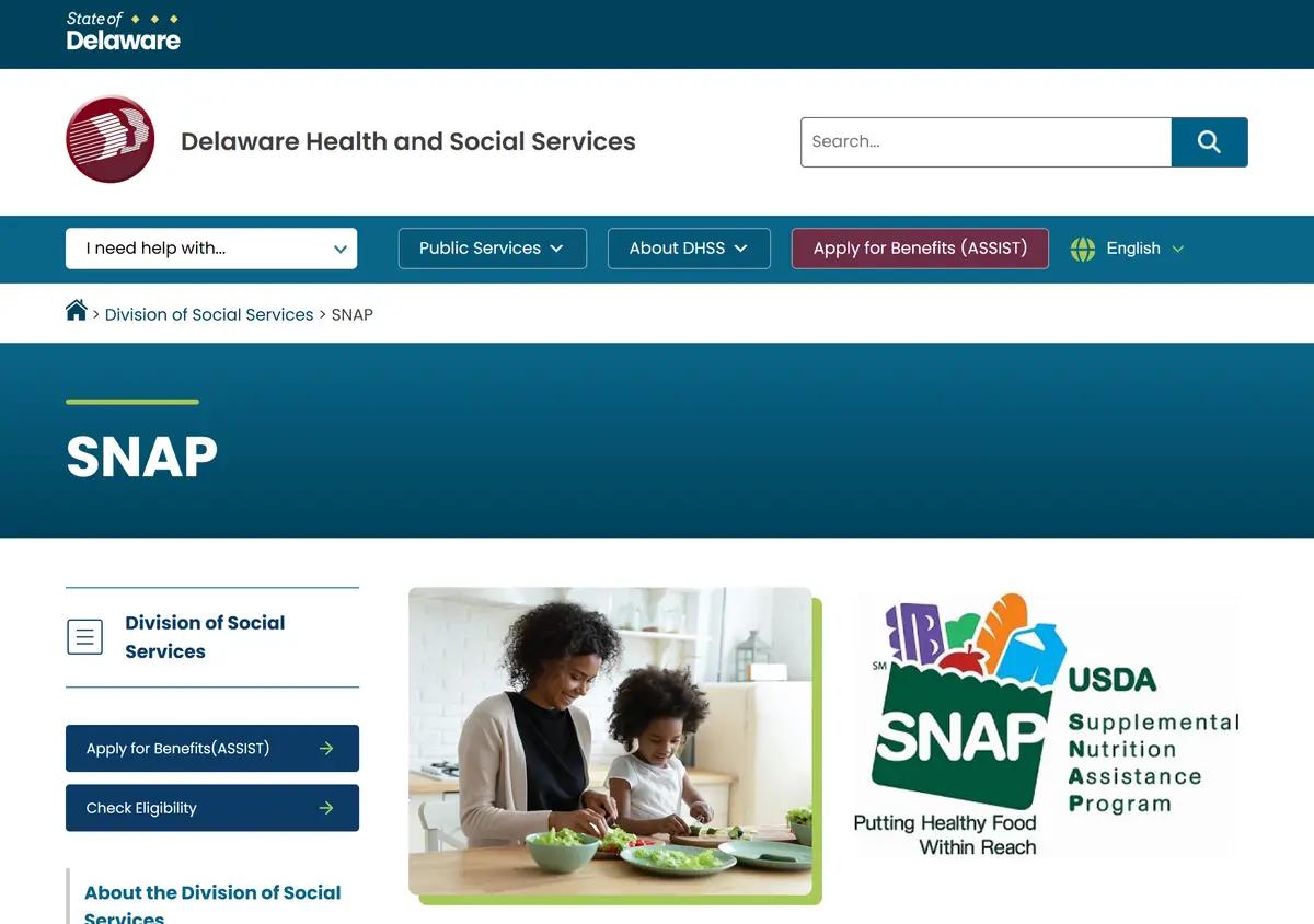 The Delaware Food Supplement Program (SNAP) page.