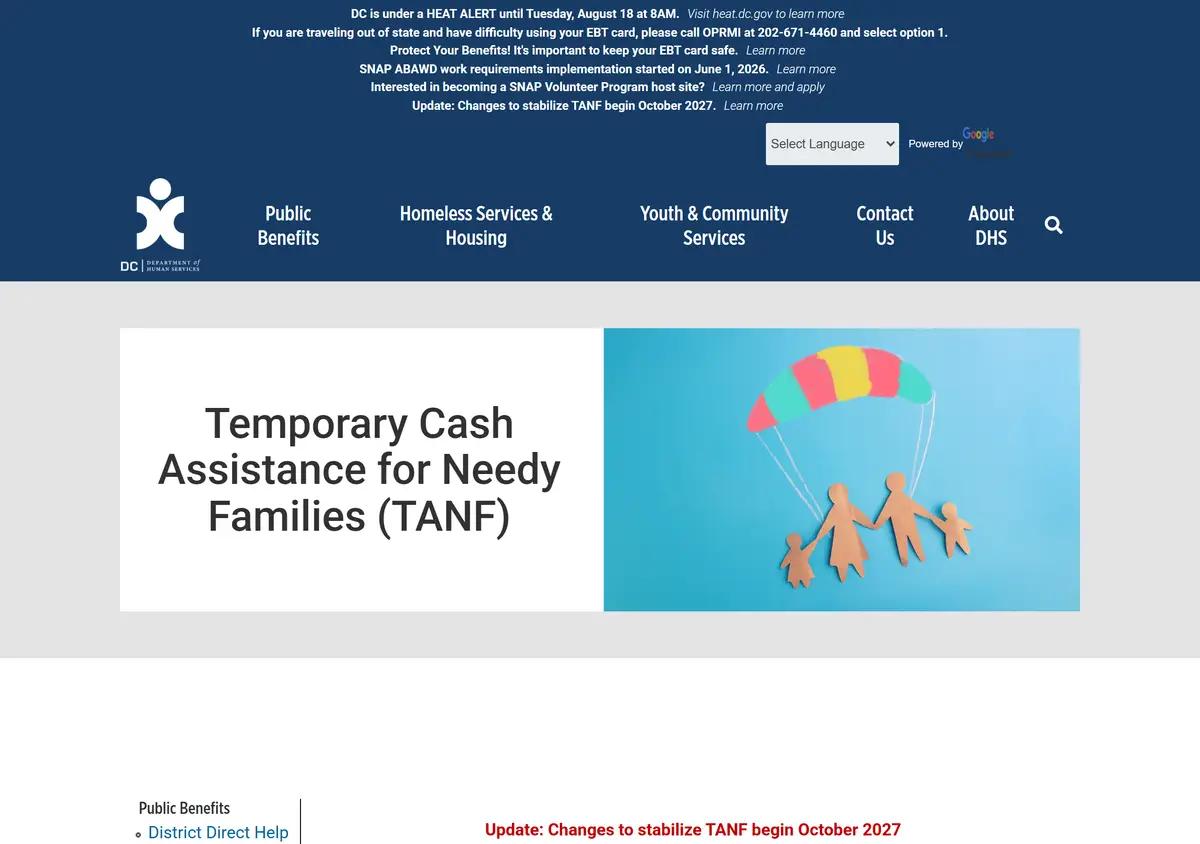 The DC Department of Human Services TANF page.