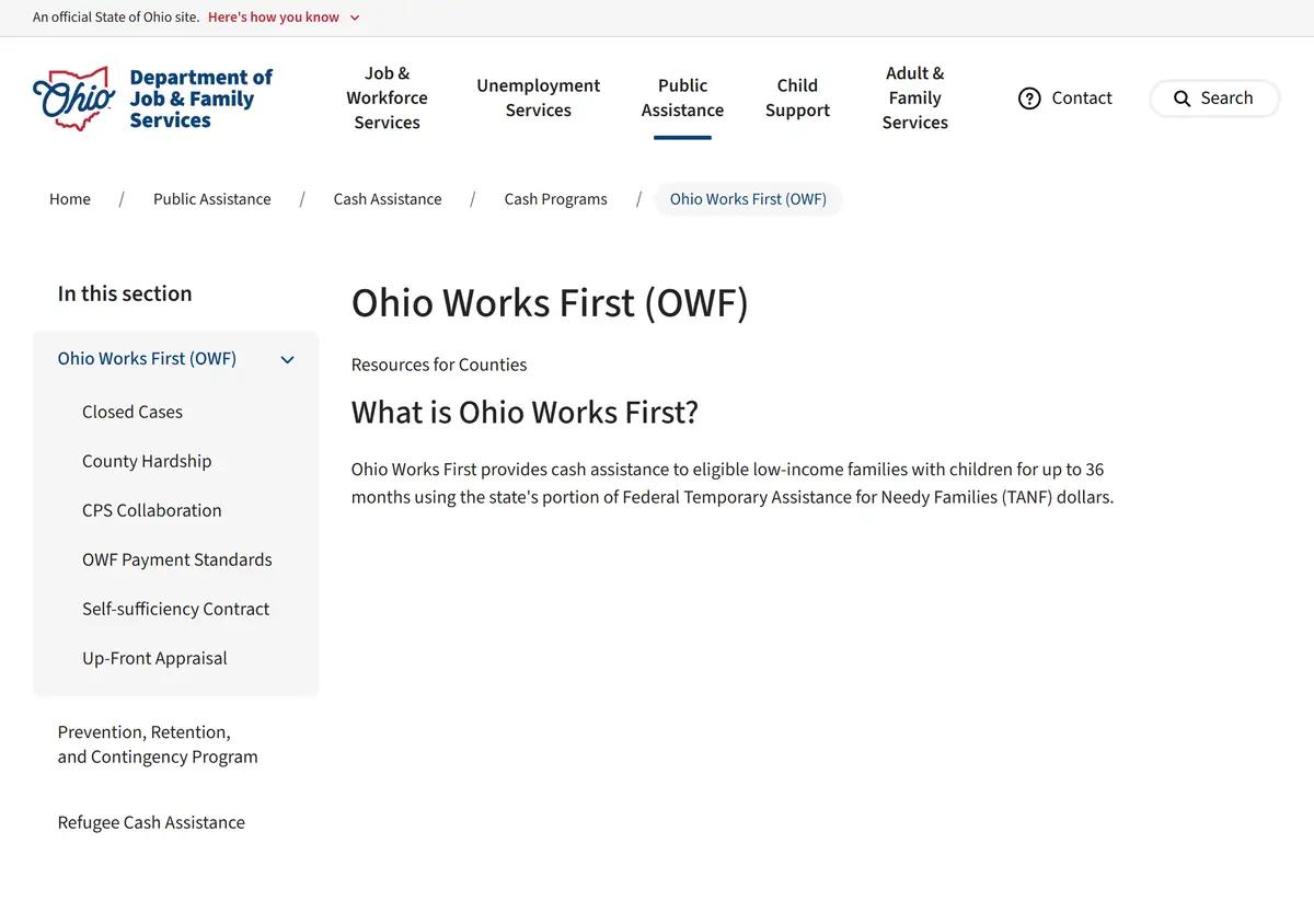 The Ohio Works First program information page.