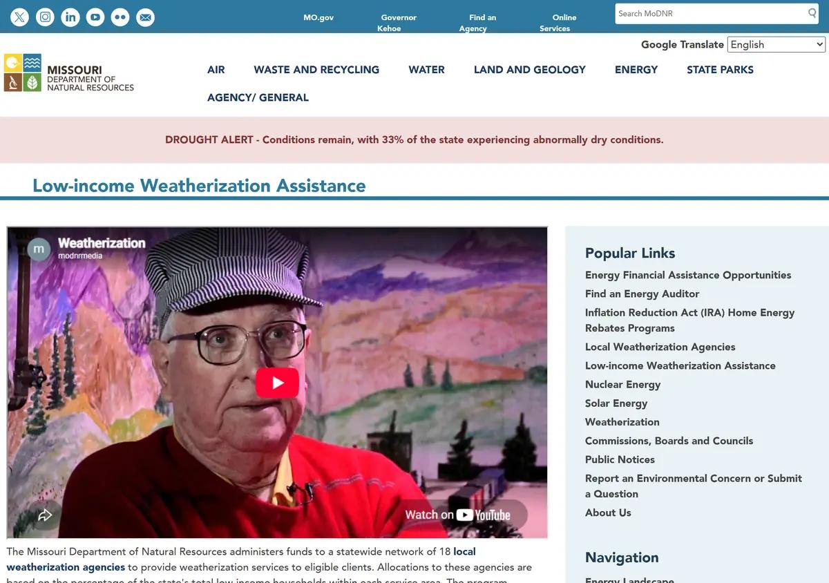 The Missouri DNR low-income weatherization assistance page.