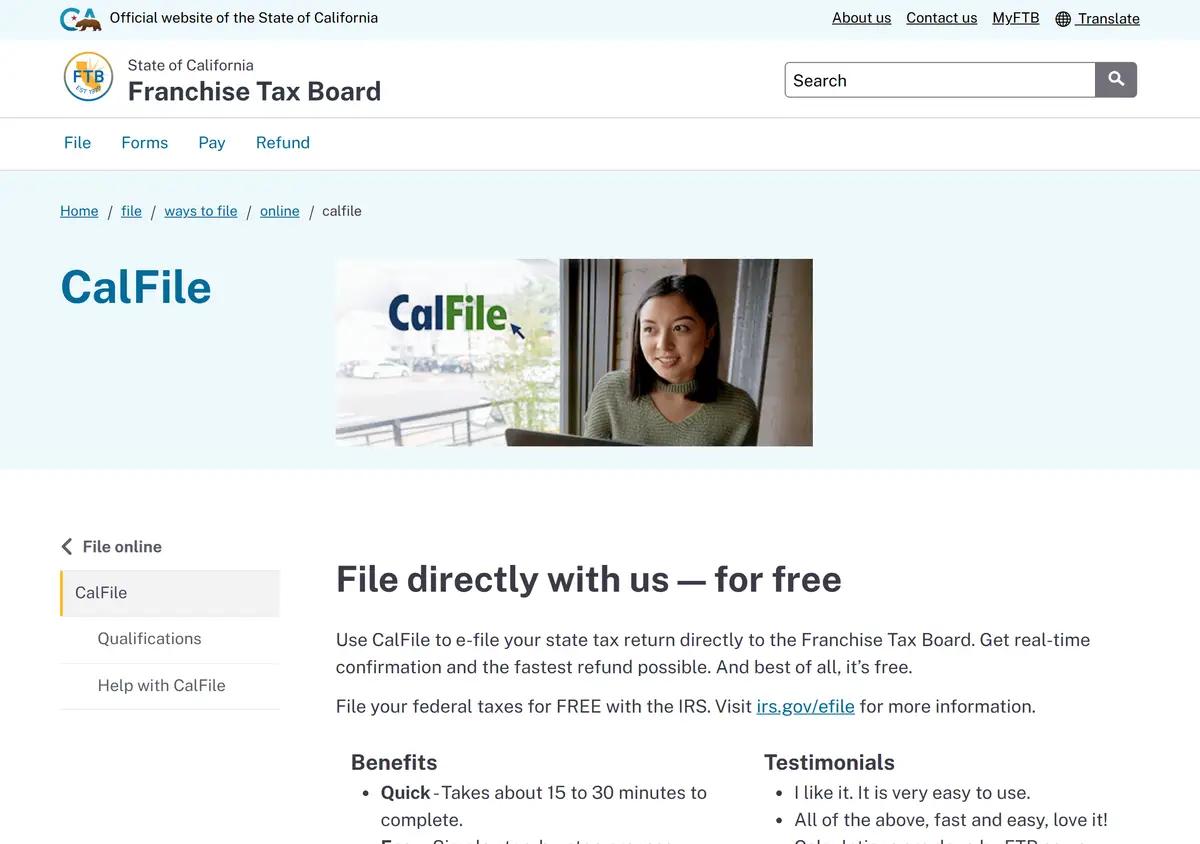 The CalFile free e-file page.