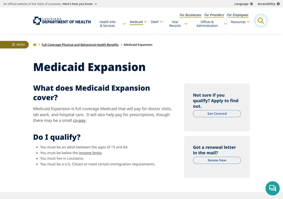 The Louisiana Medicaid Expansion page.